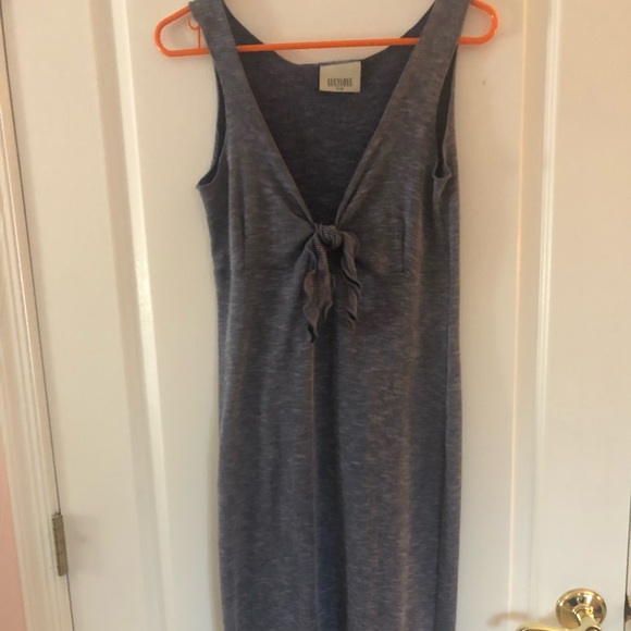 Lulus Bungalow Washed Blue Ribbed Tie-Front Dress - Picture 5 of 7